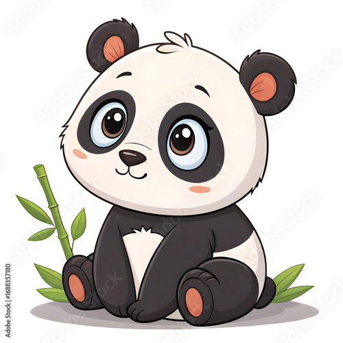 Cute cartoon baby panda sitting with bamboo illustration