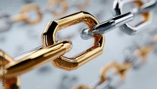 Golden Chain Links Strength Connection Close Up
