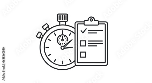 Stopwatch and Checklist Icon - Time Management Concept.