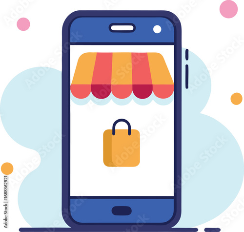 Online shopping concept. Mobile vector illustration on transparent background