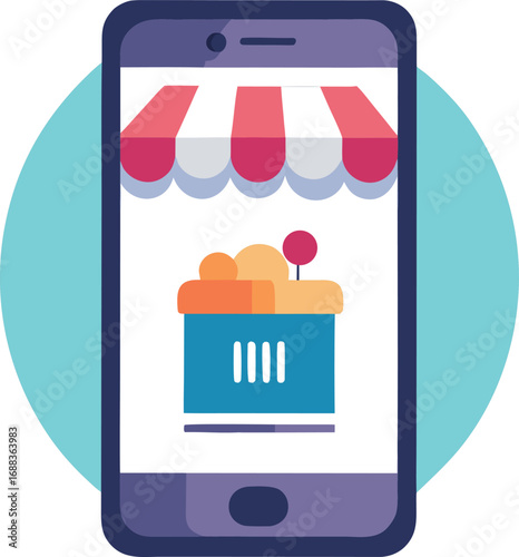 Online shopping concept. Mobile vector illustration on transparent background