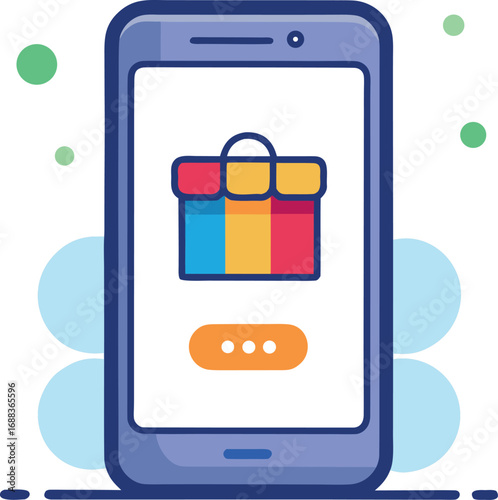 Online shopping concept. Mobile vector illustration on transparent background