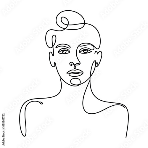 Minimalist continuous line drawing of a woman s face and shoulders