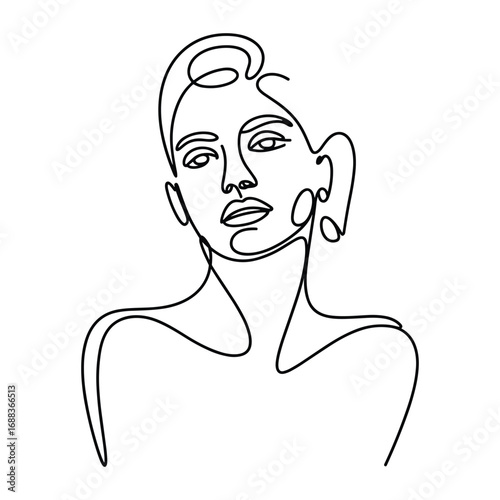 Minimalist single line drawing of a woman s face and shoulders