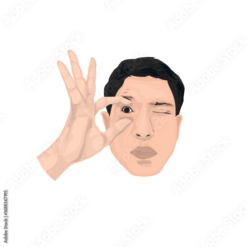 close up of a man showing his eyes with his hand