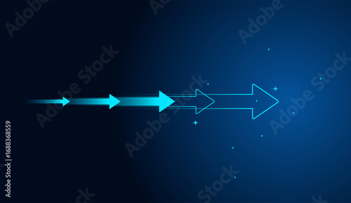 a sequence of arrows progressing horizontally to the right, highlighted on a blue gradient background, signifying forward movement