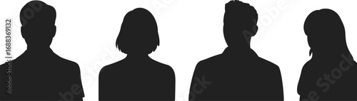 Photos Set of 4 black silhouettes of people with various hairstyles and poses, isolated
