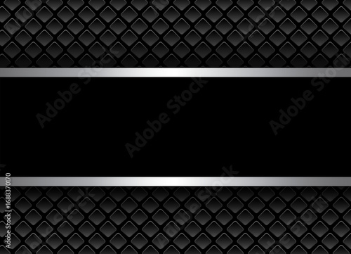 Black abstract dark background wih banner inside, 3D dark texture illustration.