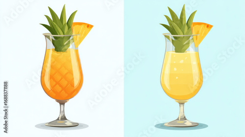 A 2D flat color vector of a pineapple juice lass