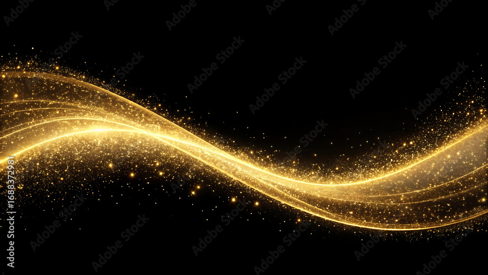 custom made wallpaper toronto digitalA luminous wave of golden glitter and shimmering sparkles creating an elegant and magical light effect on a dark isolated background