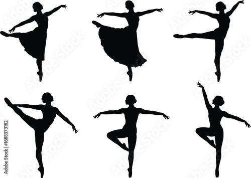 Ballet dancer silhouette, classical dance pose, elegant ballerina movement, performing arts illustration, graceful female figure, cad drawing flat vector illustration