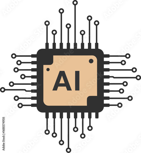 A graphic illustration of an AI chip with the letters "AI" displayed prominently on its surface.