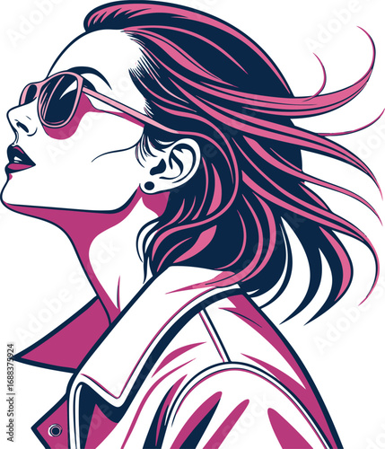 Stylish woman wearing sunglasses isolated on transparent background