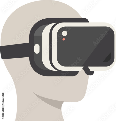A person wearing a virtual reality headset, shown in a simplified, cartoon-like style.