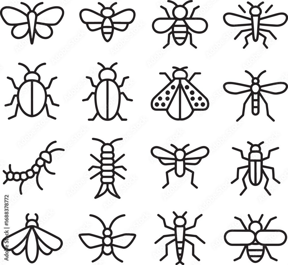 Fototapeta premium Insect Line Art Icons