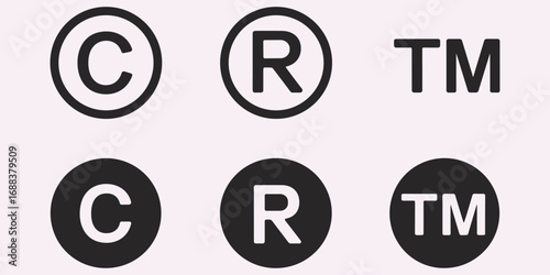 Copyright trademark and registered symbol icons in black and white on light background Keywords
