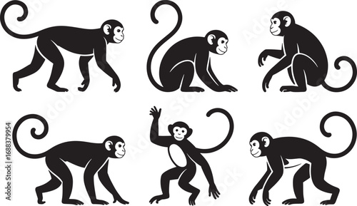 Monkey Silhouettes in Black and White 