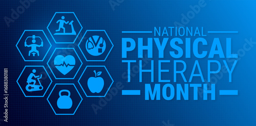 national physical therapy month background, banner, card or poster design template is observed every year during October, to raise awareness about the mission. Vector illustration.
