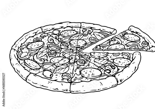 Hand drawn vector illustration of a slice pizza