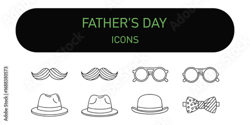 Father's Day Icons with Mustaches Hats Glasses and Bow Tie Keywords: fathers day, icons, symbols