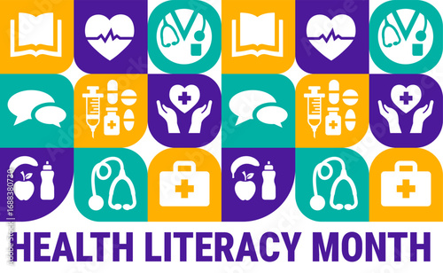 Health Literacy Month Geometric shape pattern background, banner, card or poster design template is observed every year during October, to raise awareness about the mission. Vector illustration.