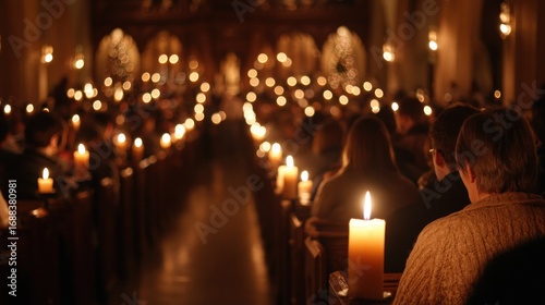 River of Golden Light: A Solemn Candlelight Service in a Dimly Lit Church