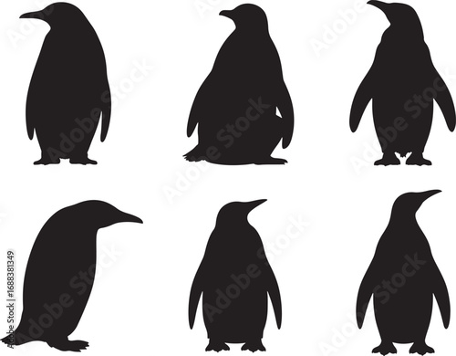 Penguin Silhouettes in Black and White Minimalist Style
