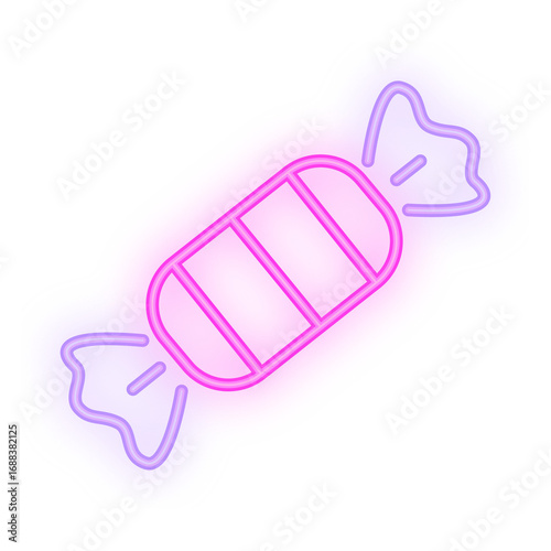 Doodle Neon Signboard of a glowing pink candy wrapped sweet, perfect for Halloween treats, parties, and transparent festive design use