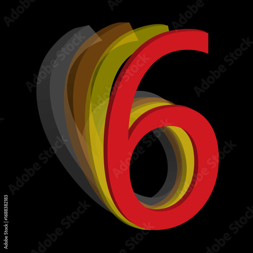 3D number 6 in red, yellow, and orange gradient on black background
