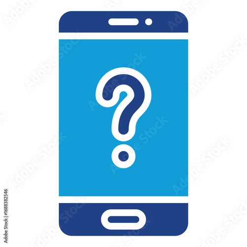Mobile Question Glyph Blue Silhouette Icon Design Vector - Smartphone screen with question mark, representing mobile support or online inquiry