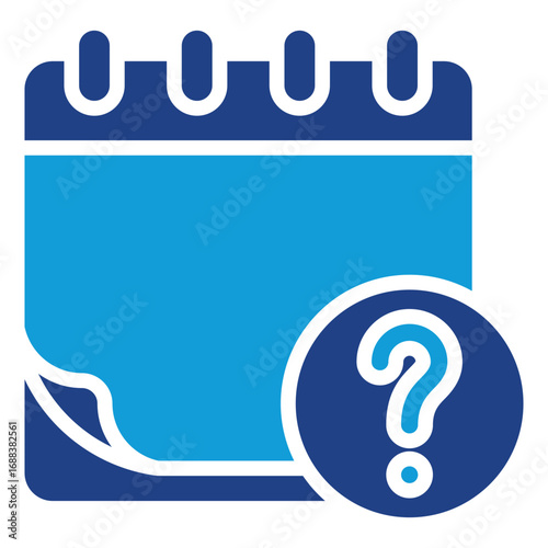 Question Calendar Glyph Blue Silhouette Icon Design Vector - Calendar page with a question mark, symbolizing scheduling inquiries, planning doubts, or uncertain events