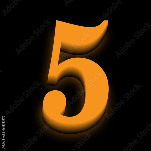 3D number 5 in orange bold typography on black background