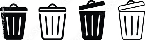 Trash Can Icons Open Closed Different Styles Waste Bin garbage bin rubbish bin