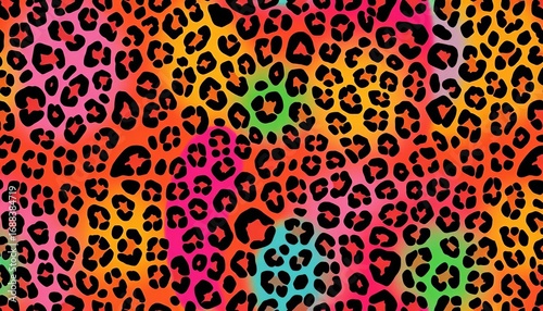 Vibrant, seamless leopard print in diverse colors ,  surface pattern,  bold