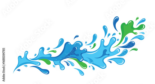 Dynamic blue and green water splashes create vibrant, fresh, and energetic liquid motion art