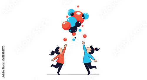 Joyful children reaching for colorful floating bubbles symbolizing dreams and aspirations in a whimsical scene