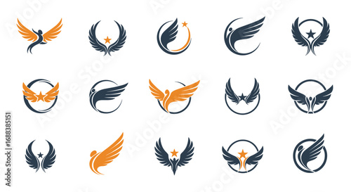 Dynamic winged logos representing success, freedom, and achievement for modern brands