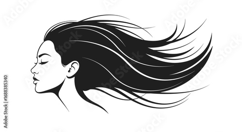 Elegant woman profile with flowing hair symbolizing freedom and beauty in artistic style