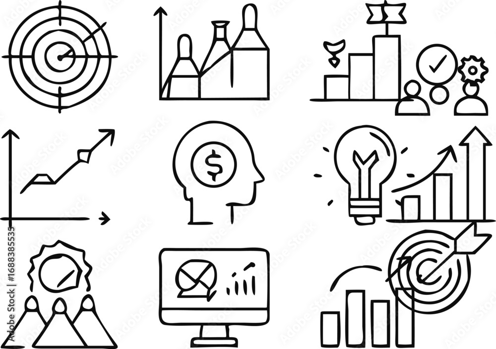 Fototapeta premium minimal-line-art-icons-related-to-business-strateg