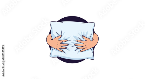 Comforting hands embrace a soft pillow evoking feelings of peace, rest, and relaxation