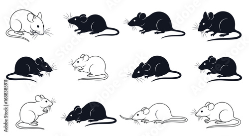 Charming collection of diverse mouse silhouettes and line art for playful designs