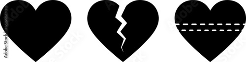 Emotional journey of love: whole heart, broken heart, mended heart, representing relationships
