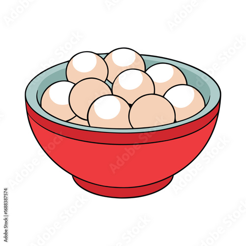 A warm bowl of dessert tangyuan, filled with sweet glutinous rice balls in light syrup, offering a comforting and festive treat enjoyed during family gatherings and celebrations.
