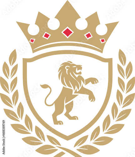 Luxurious crown lion gold silhouette designs representing royalty, nobility.