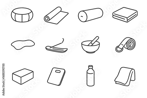 Water strap icon blanket icons incense eye meditation bottle yoga vector burner