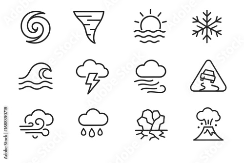 Vector eruption weather wave icon swirl snowflake rain tornado extreme ground thunderstorm