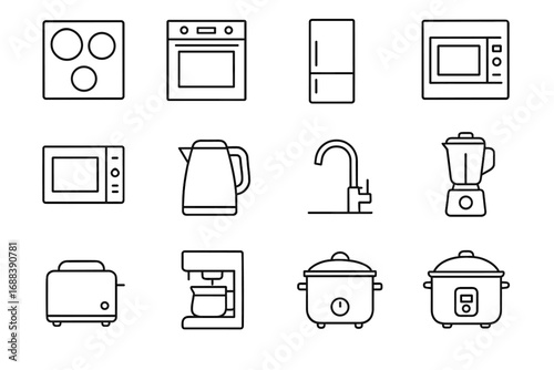 Cooker appliances dishwasher slow vector icon kitchen oven rice blender toaster minimalist