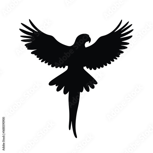 Black silhouette of a parrot with wings spread parrot silhouette