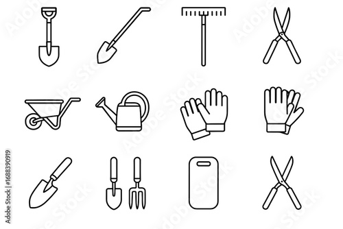 Scoop tools icon garden wheelbarrow soil vector trowel fork hedge shears