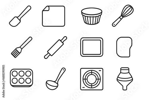 Rolling vector tools pin mold spatula ladle funnel silicone baking icon scraper